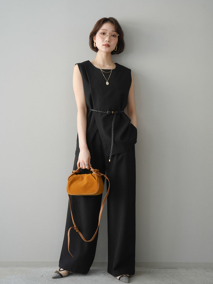 [SET]ベルト付ノースリーブトップス＆ワイドパンツSETUP