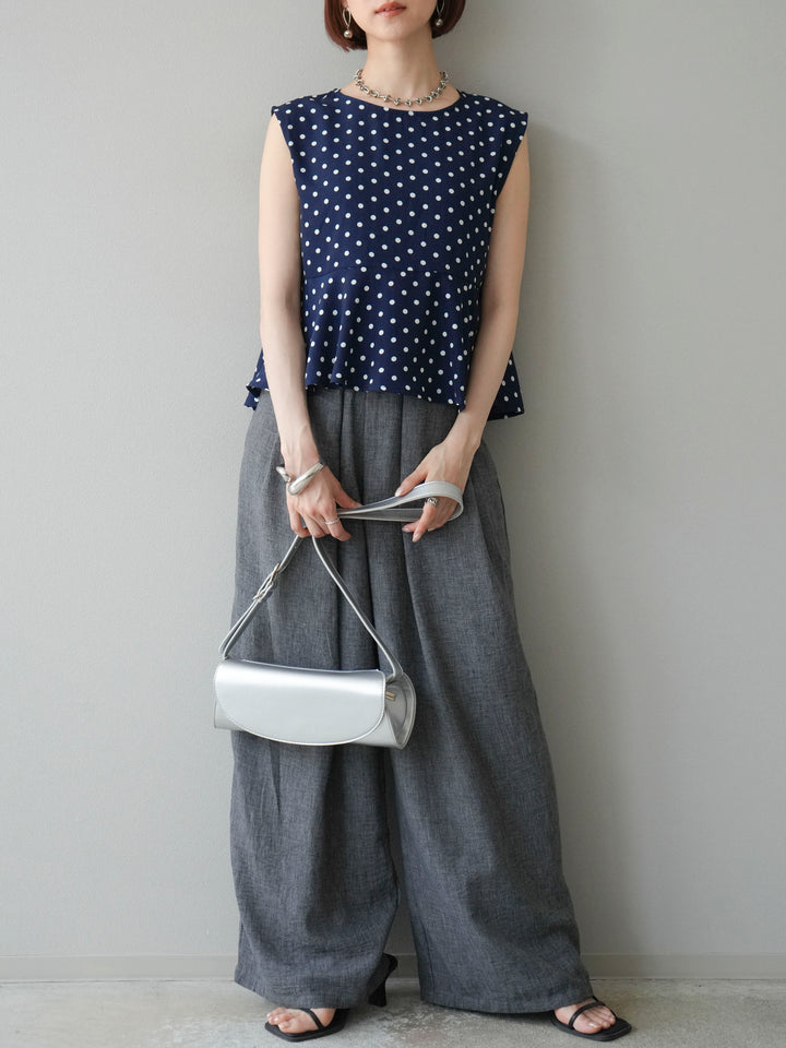 [予約]リネンライクベルト付タックループワイドパンツ/ブラック