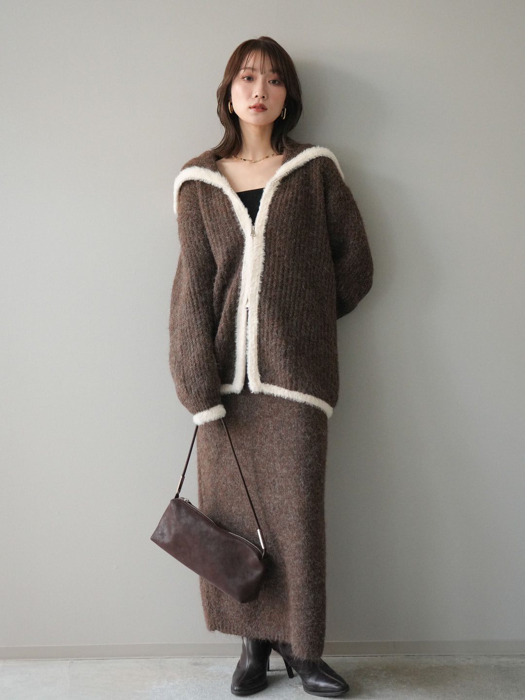 [SET]襟付き配色シャギーニット＆ロングスカートSET UP(2set)