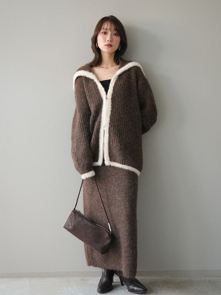 [SET]襟付き配色シャギーニット＆ロングスカートSET UP(2set)