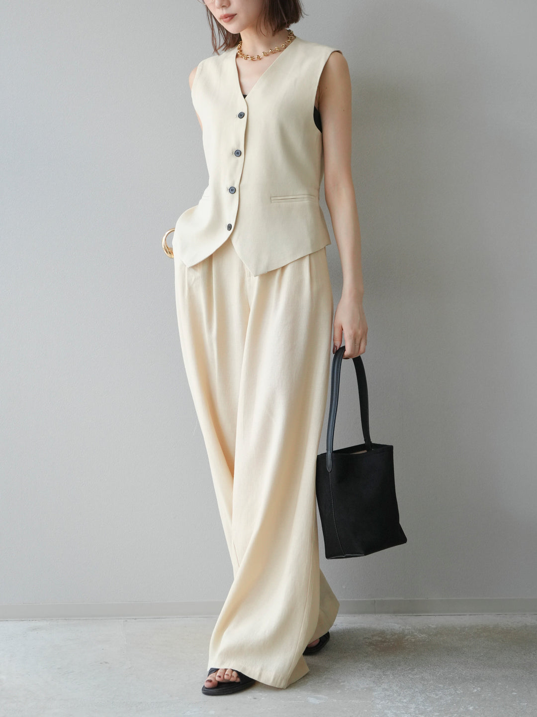 [SET]Vネックジレ＆ワイドパンツSET UP(2set)