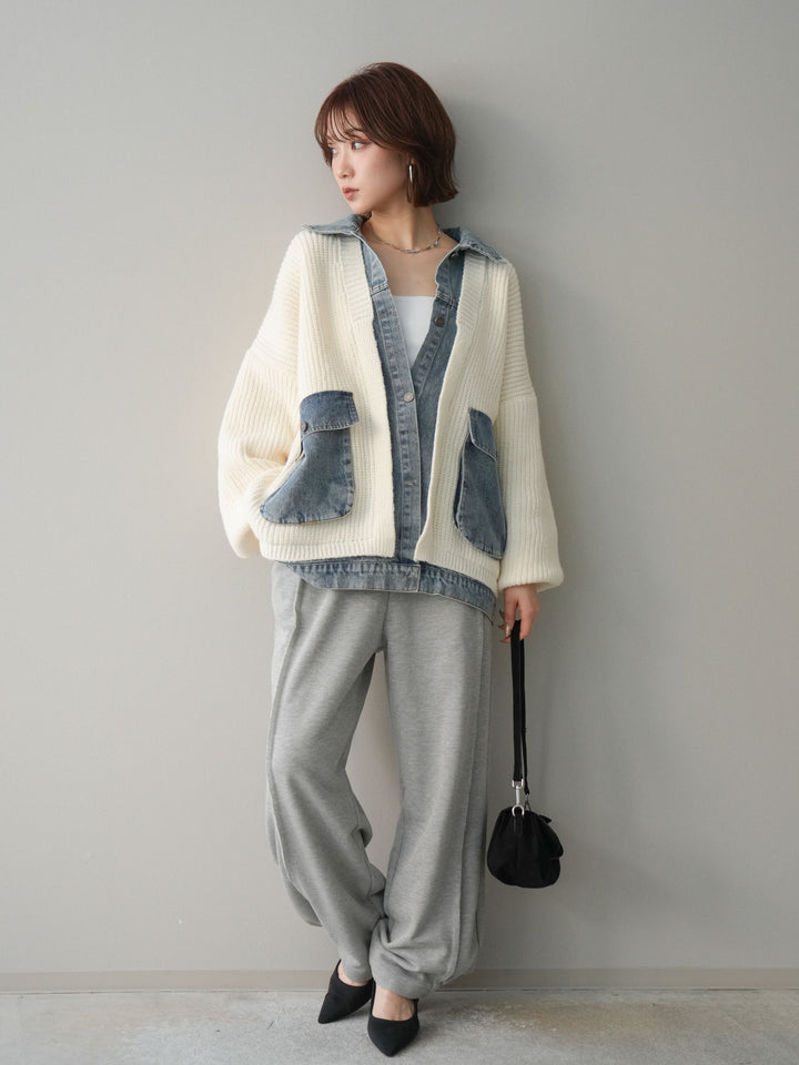 [予約]デニムドッキングオーバーニットジャケット/offwhite