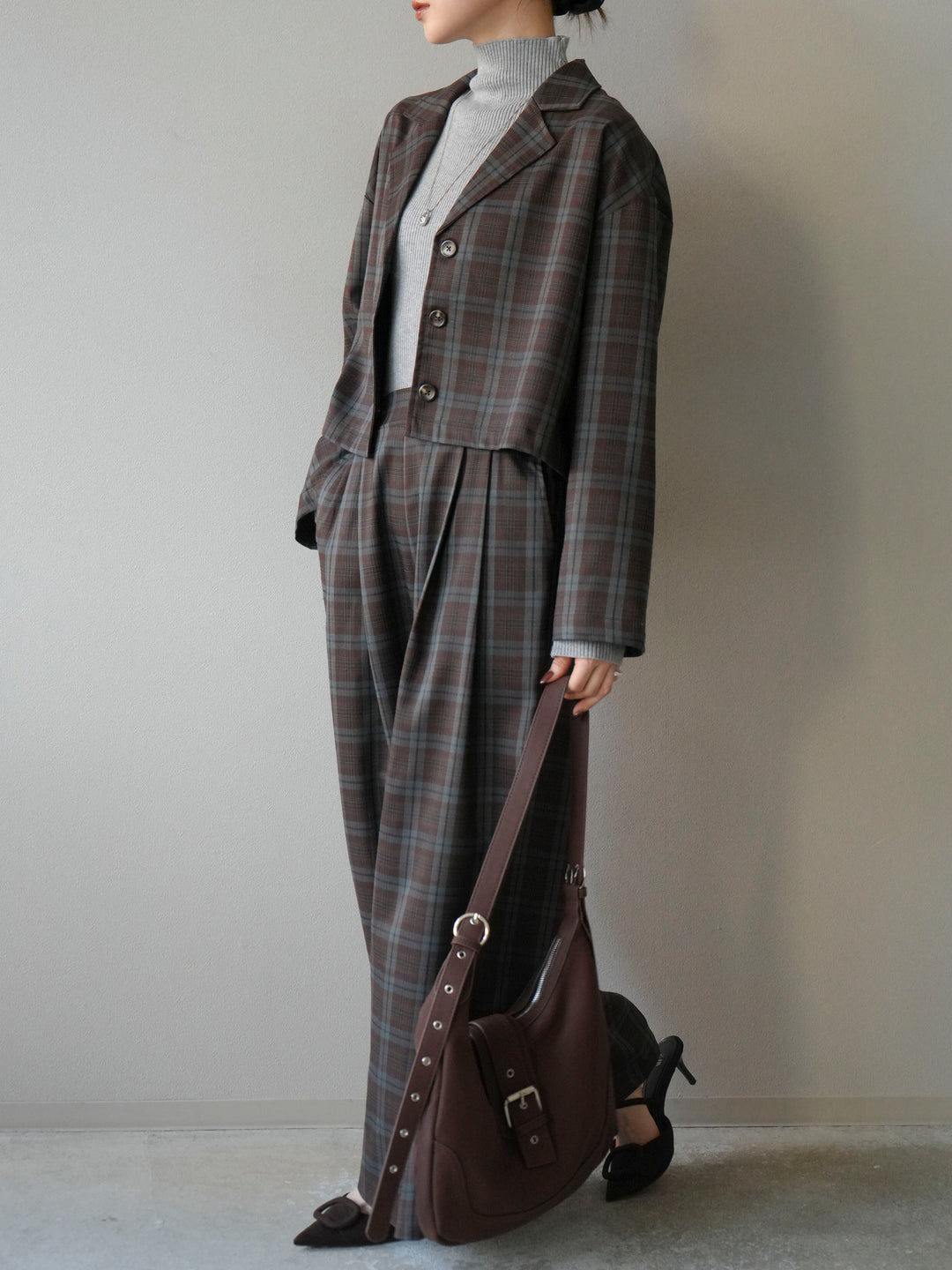 [SET] 格紋短外套+格紋休閒褲（2件組）