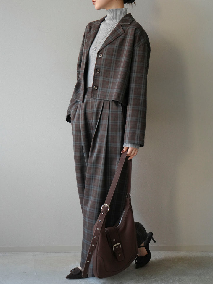 [SET] 格紋短外套+格紋休閒褲（2件組）