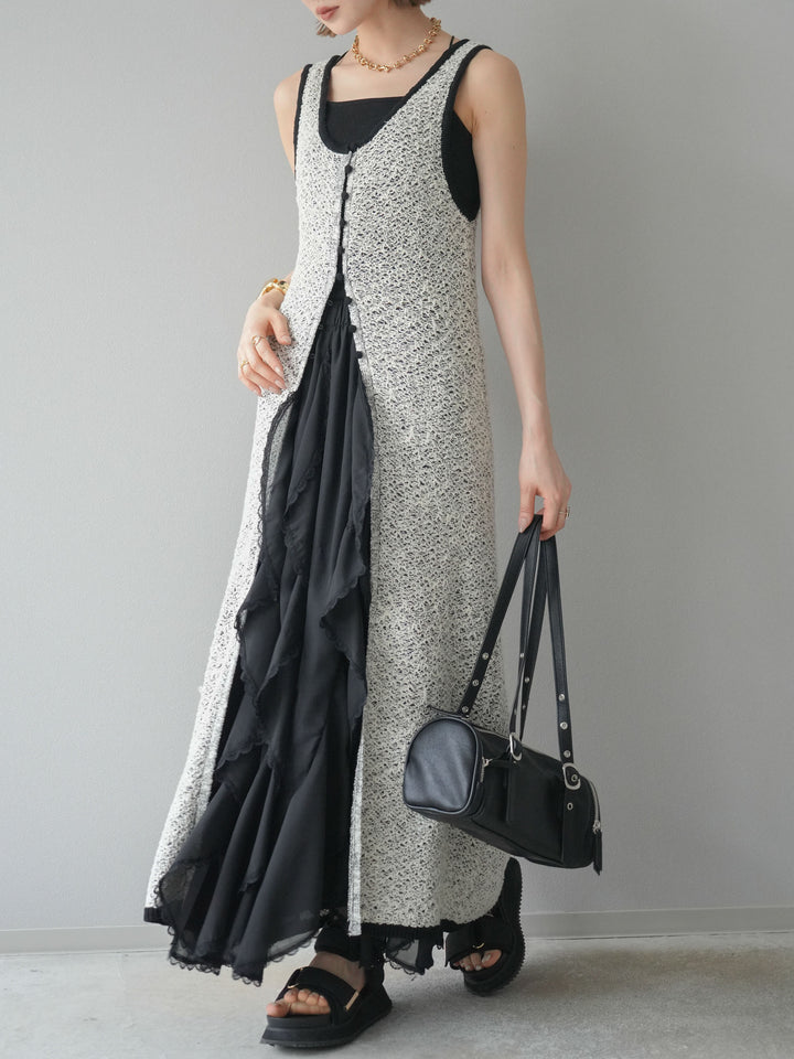 【預購】混紗前開衩洋裝/黑色