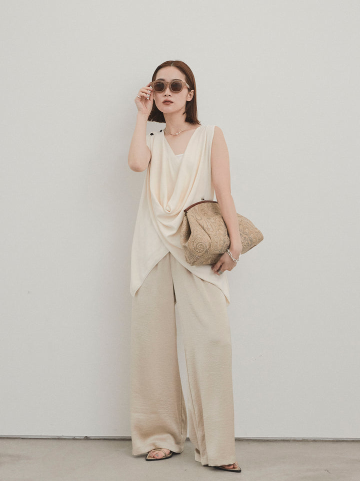 [SET]ドライタッチドレープニットプルオーバー+サテンイージーパンツ(2set)