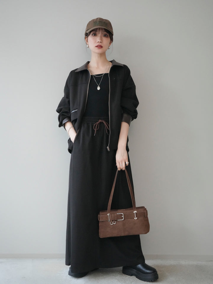 [予約]レザー襟配色パイピングブルゾン/black