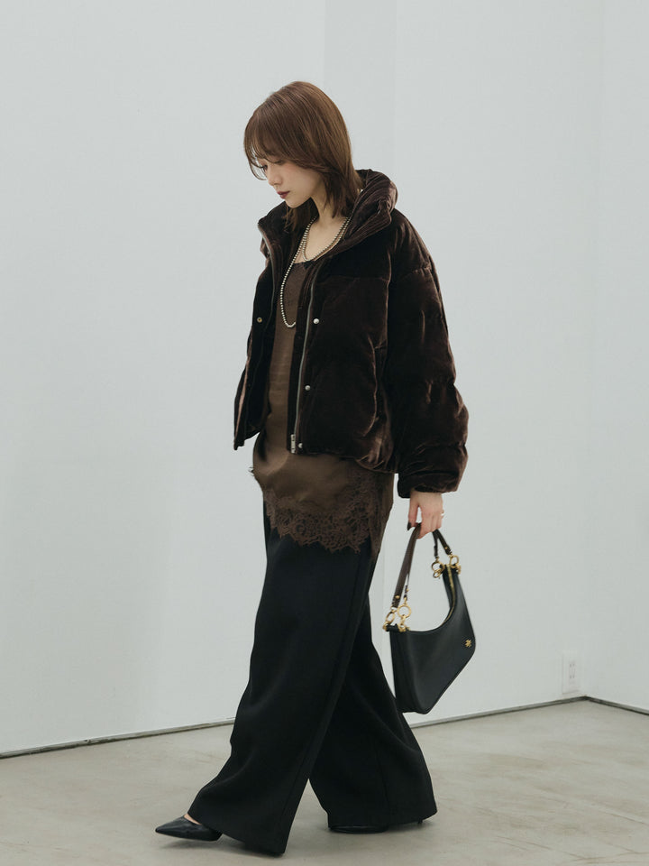 【Allure】[SET]ベロアダウンジャケット+ループデザインツイルワイドパンツ(2set)