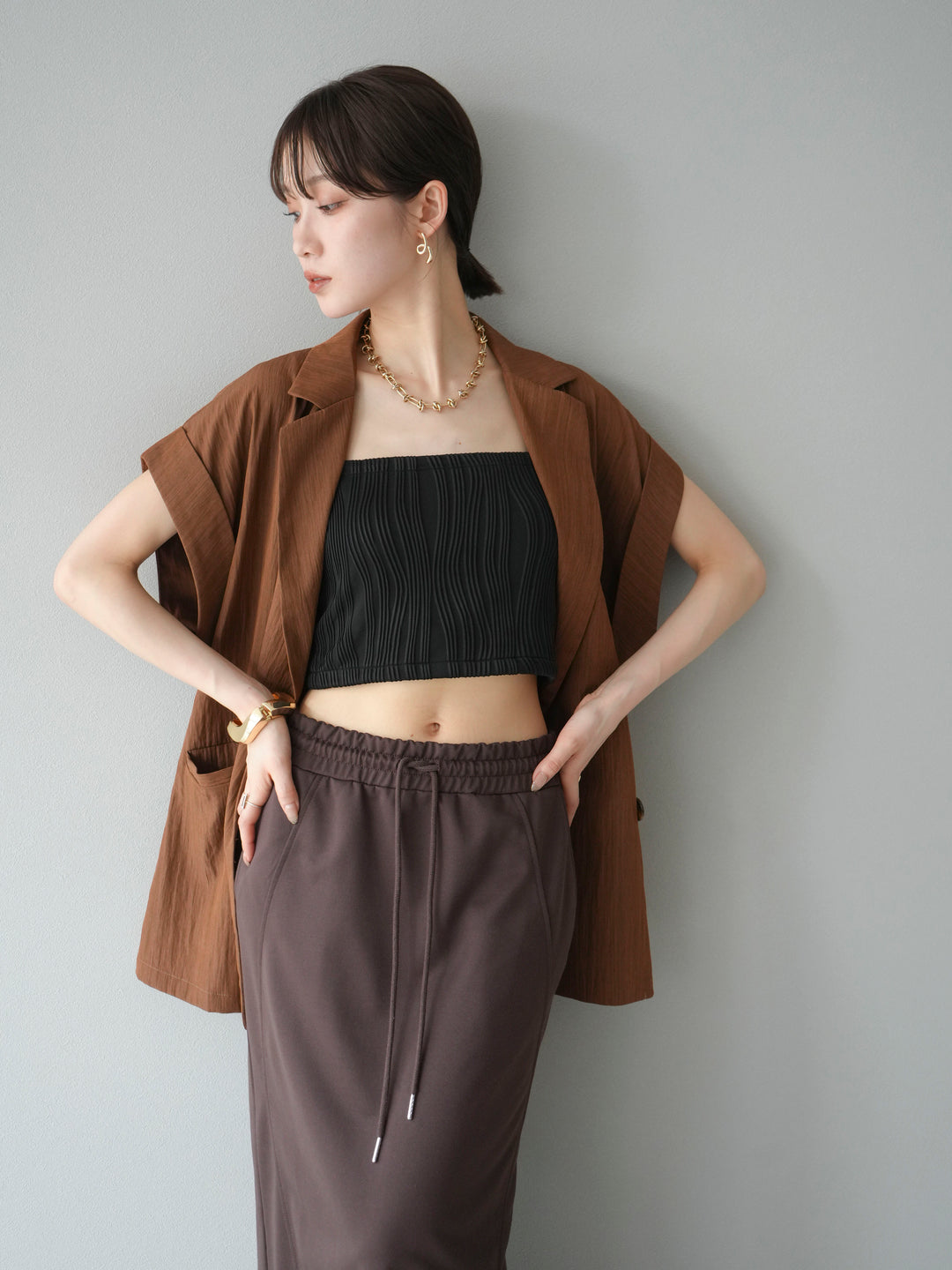 [SET]リネンライクノースリーブダブルジレ+選べるアクセセット(2set)