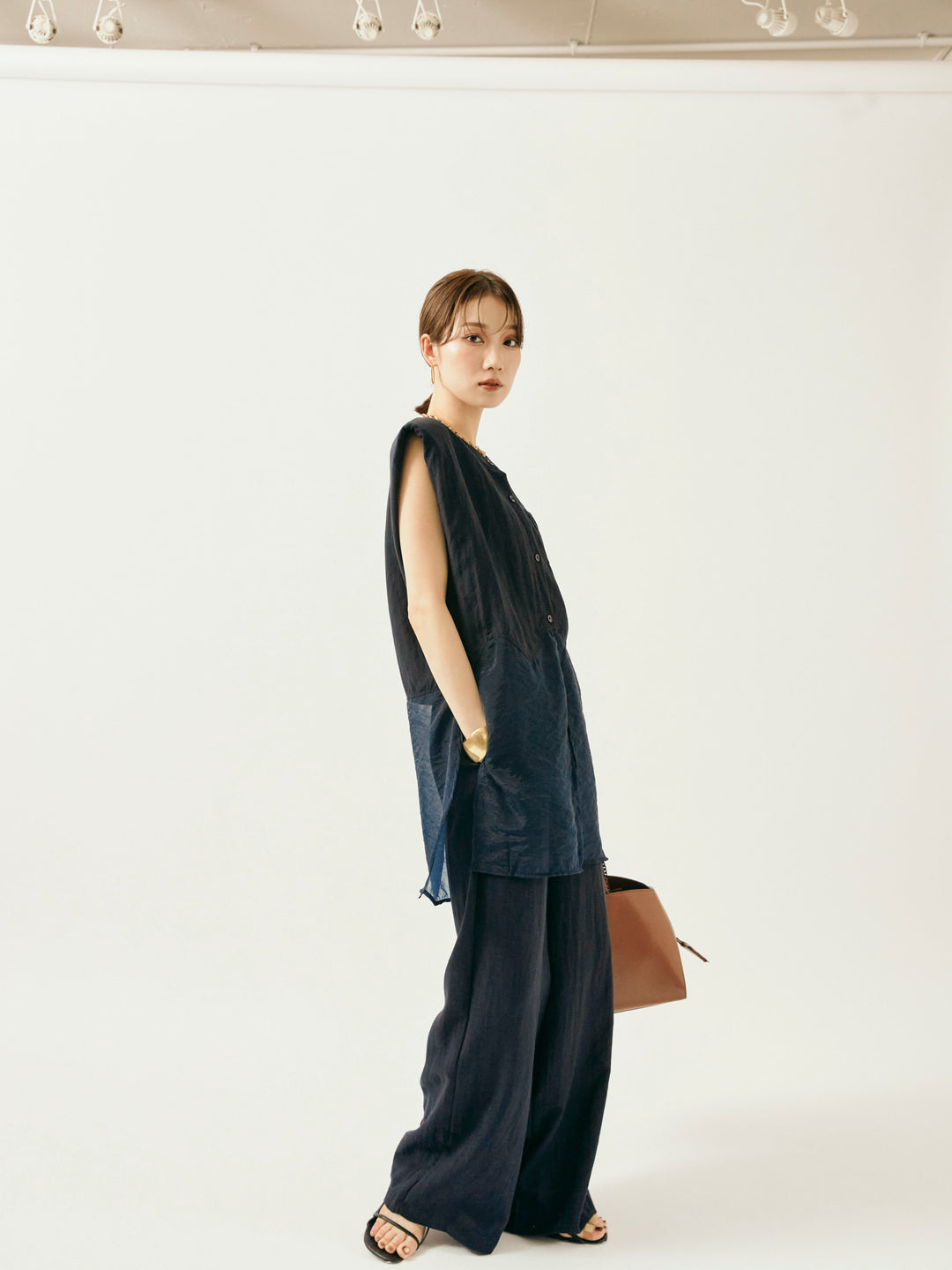 [SET]オーガンジーヘムブラウス＆ワイドパンツSET UP(2set)