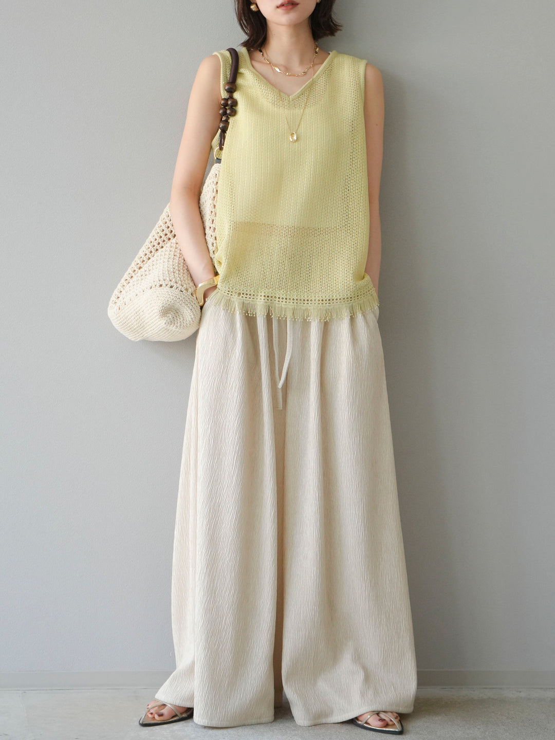 [SET] 柳條寬鬆褲 + 柳條寬鬆褲 (2set)