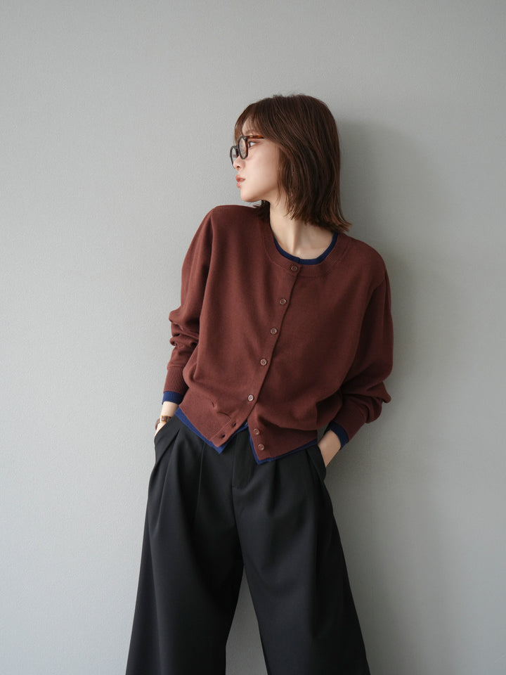 【預購】顏色協調的多層開襟衫/棕色