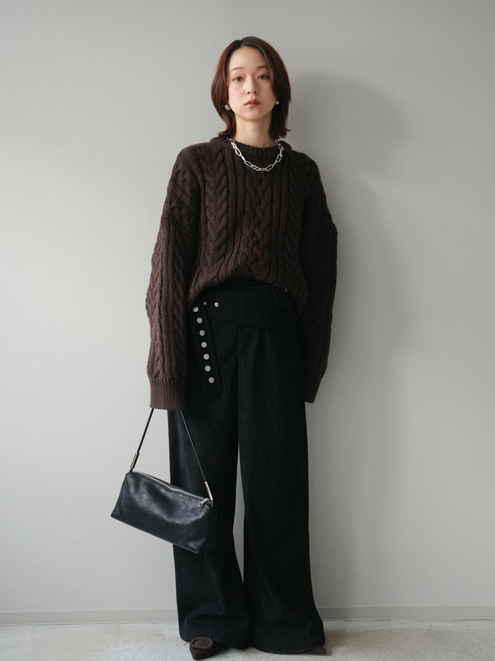 [予約]コーデュロイ巻きベルト付きパンツ/black