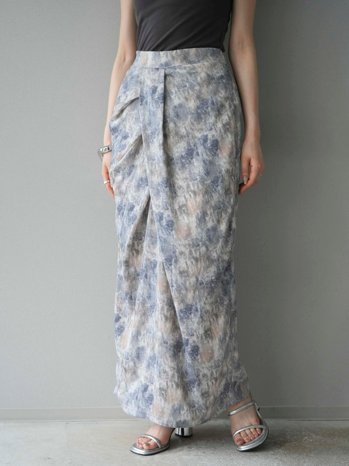 [予約]水彩アートタックIラインスカート/ラベンダー