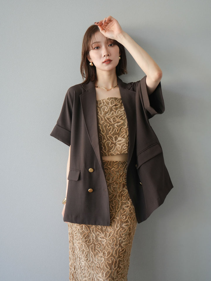 [予約]ゴールドボタンハーフジャケット/ブラウン
