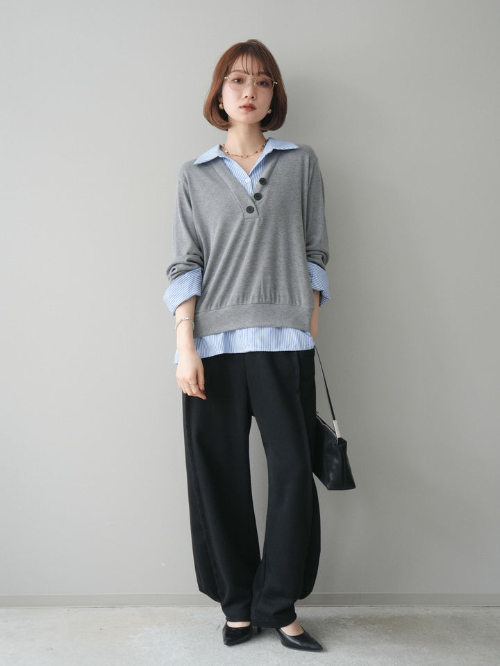 [予約]シャツレイヤードデザインカットプルオーバー/lightgray