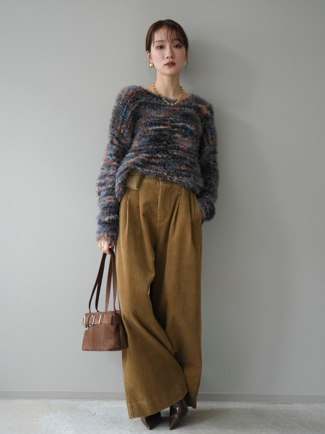 [予約]ミックスシャギールーズニットプルオーバー/blue