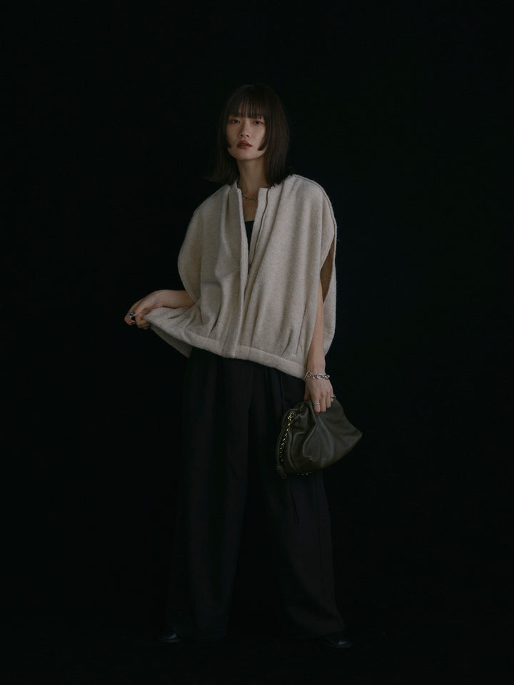 【Allure】[SET]ウール混コクーンブルゾン+ラップデザインタックワイドパンツ(2set)