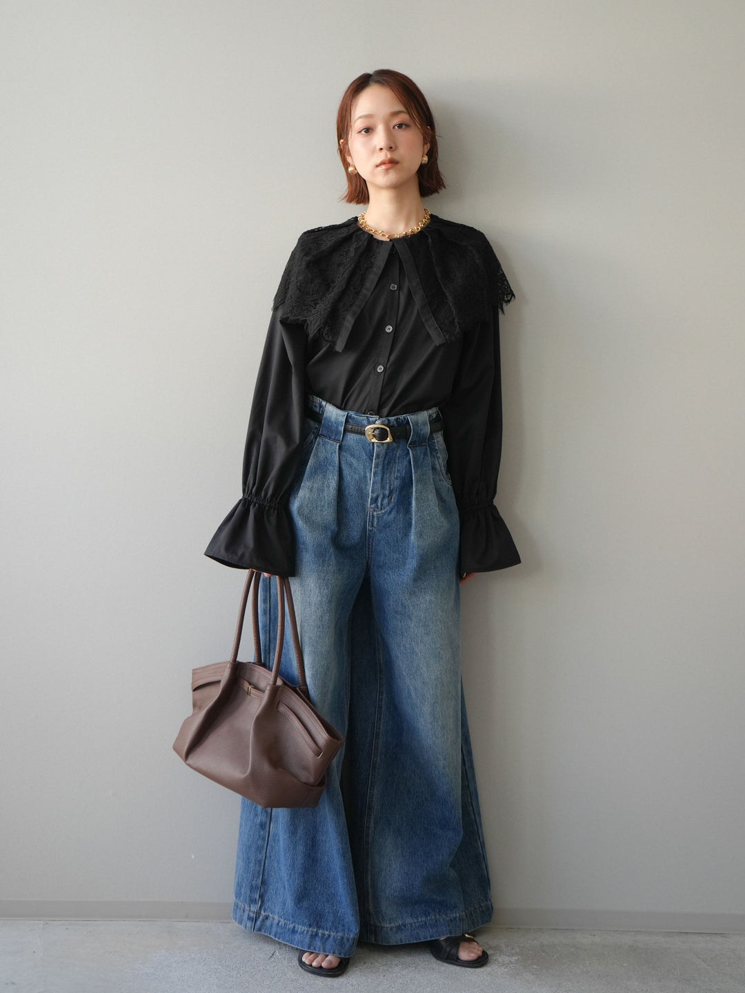 [予約]ビッグレースカラーブラウス/black