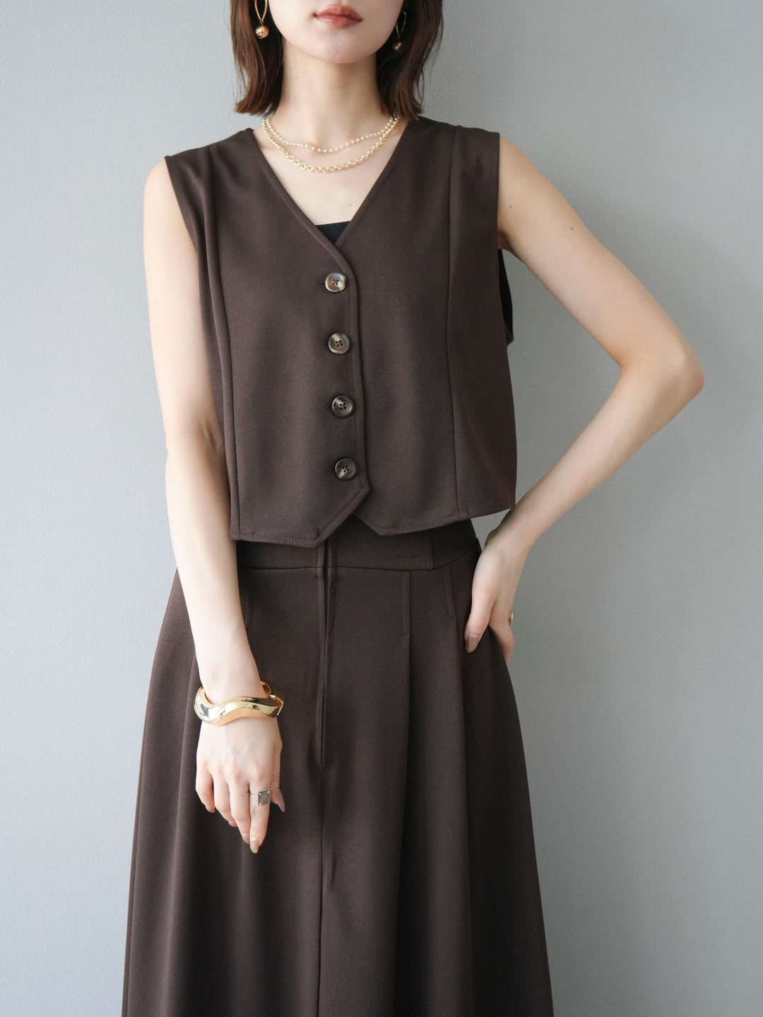 [予約]ポンチノーカラーベスト/ブラウン
