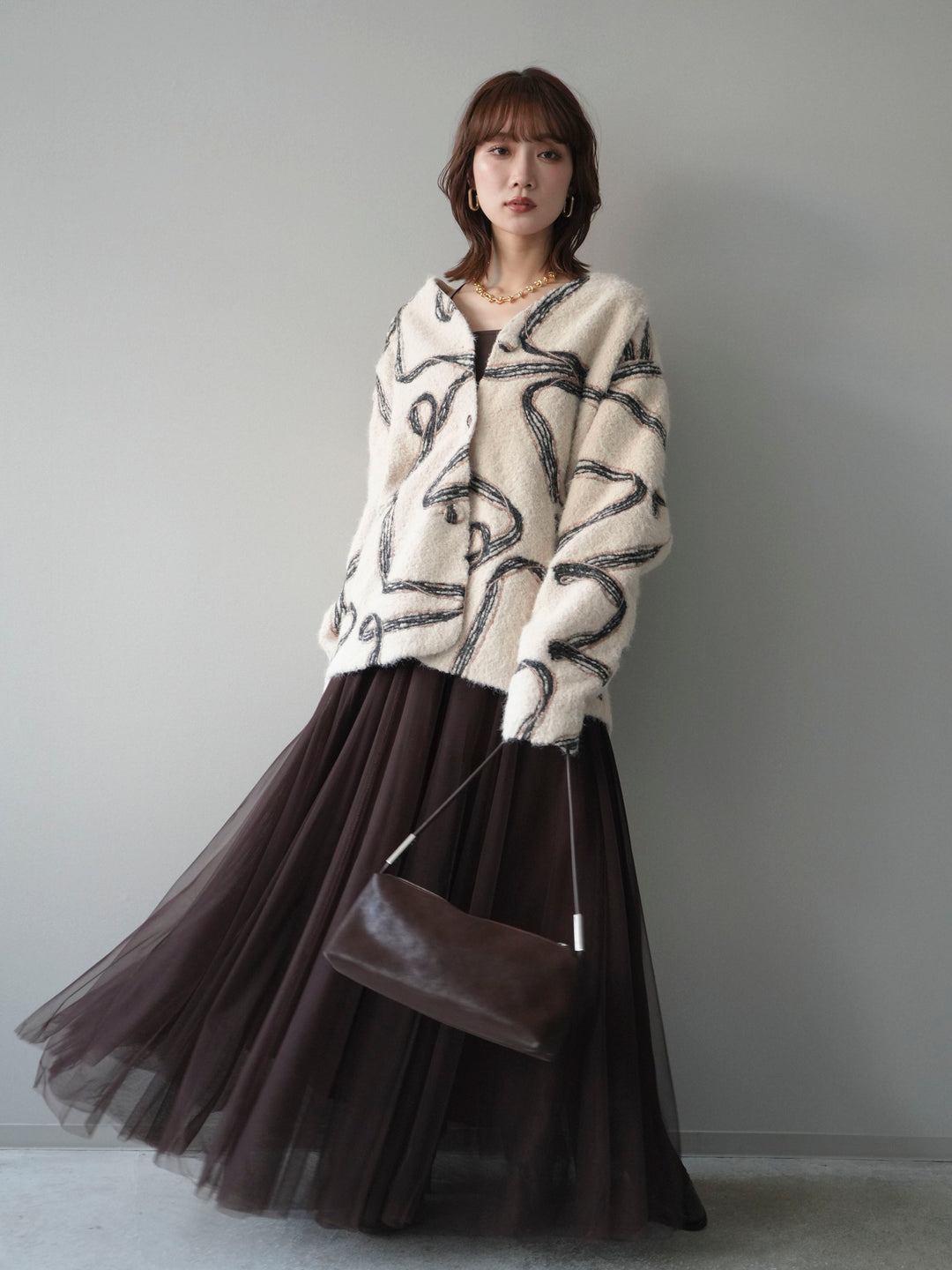 [予約]ニュアンス刺繍ブークレニットジャケット/white