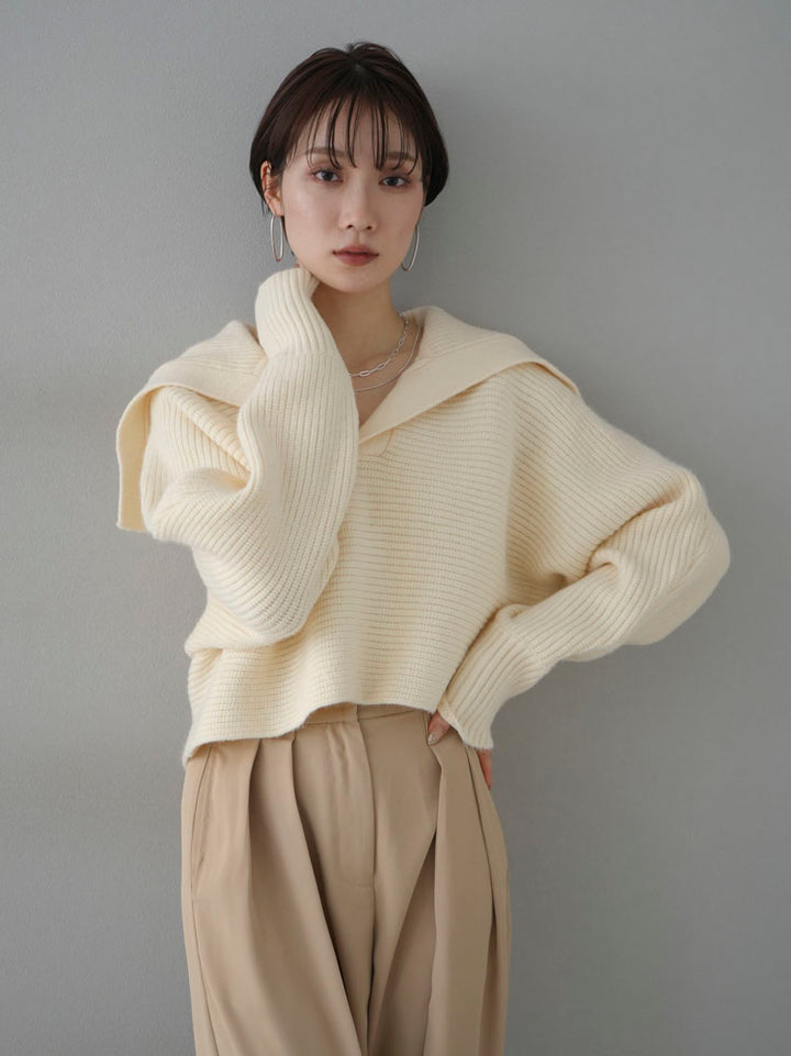 [Pre-order] Angora-touch sailor collar knit pullover/ivory