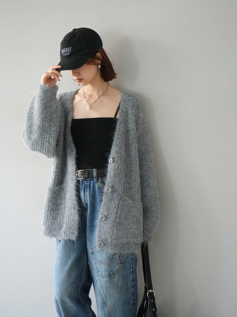 予約]ウール混オーバーニットカーディガン/グレー – Lumier