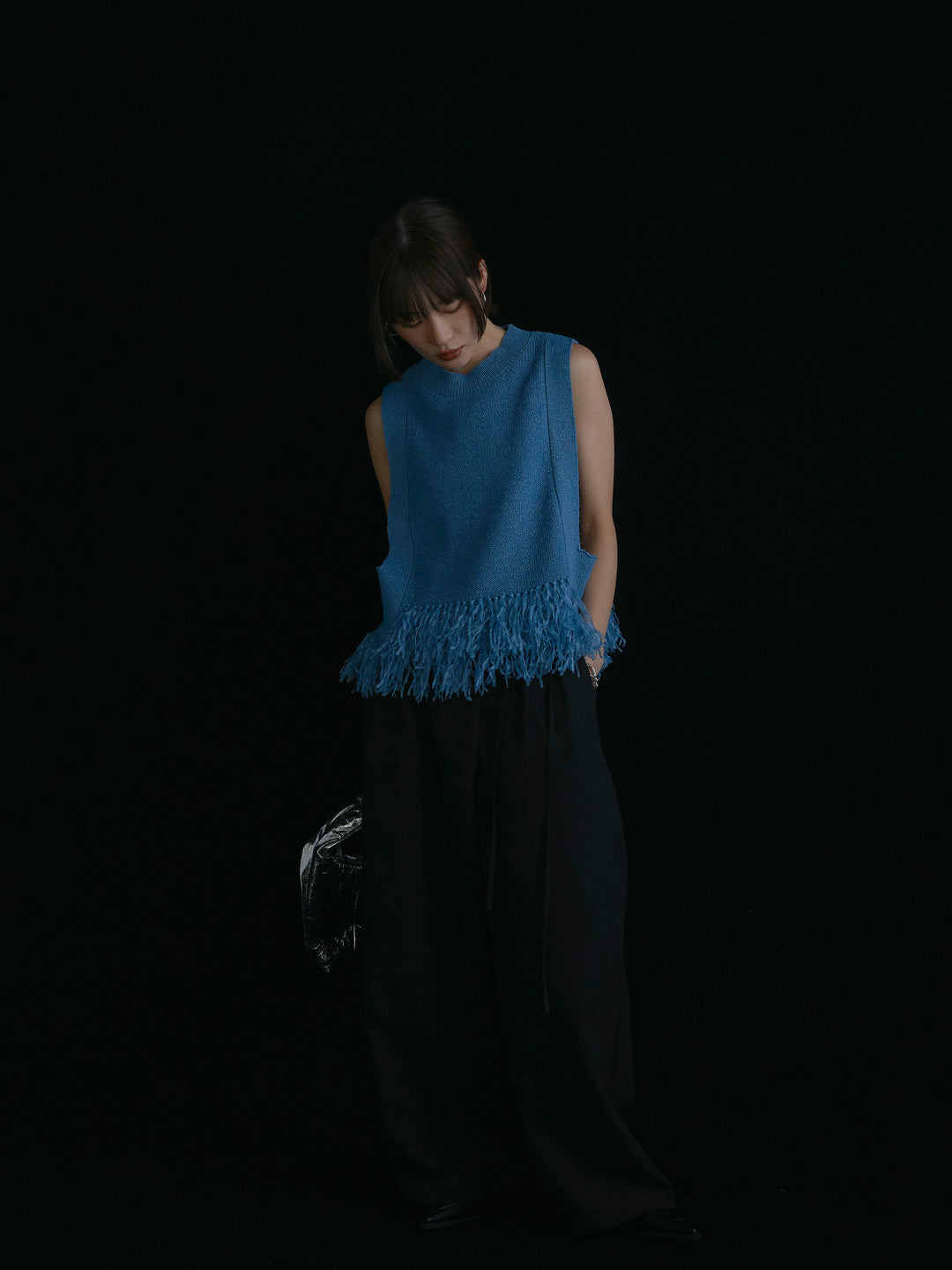 [予約]ラップデザインタックワイドパンツ/ブラック