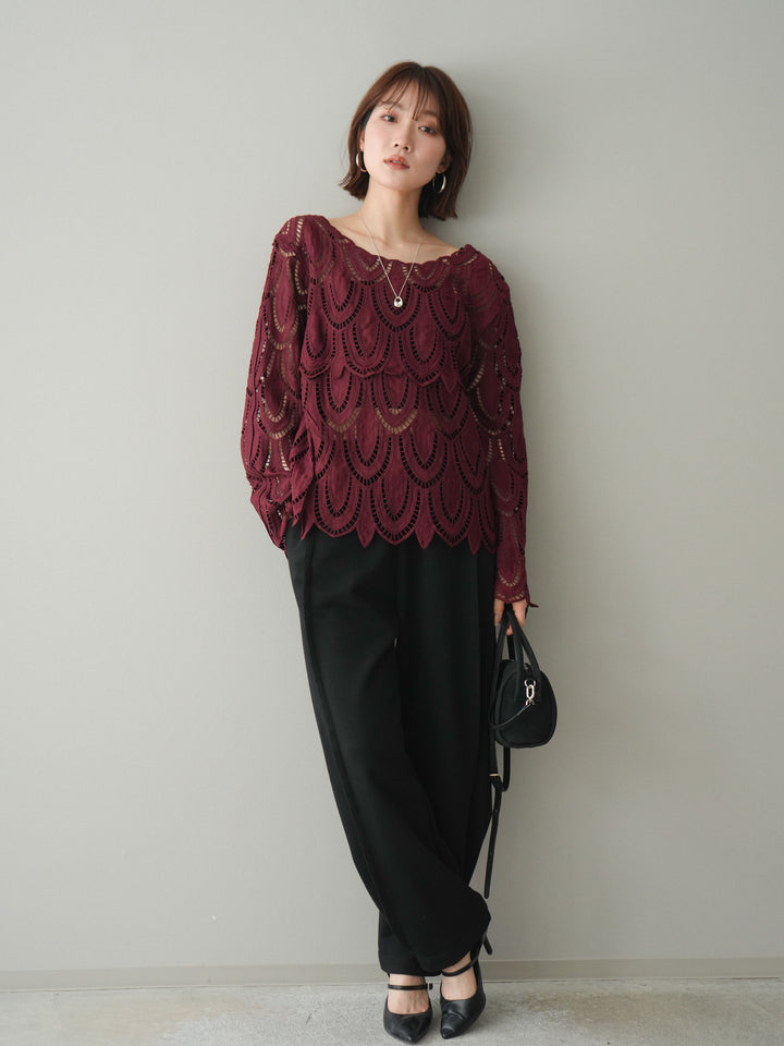[予約]透かしコードレースブラウス/bordeaux
