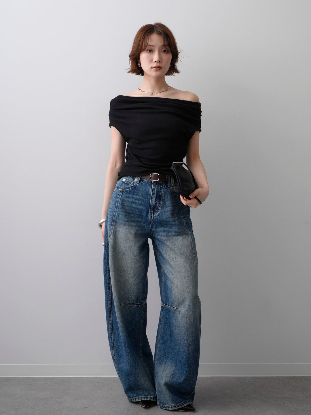 [予約]アシメサイドギャザーホルターノースリトップス/black