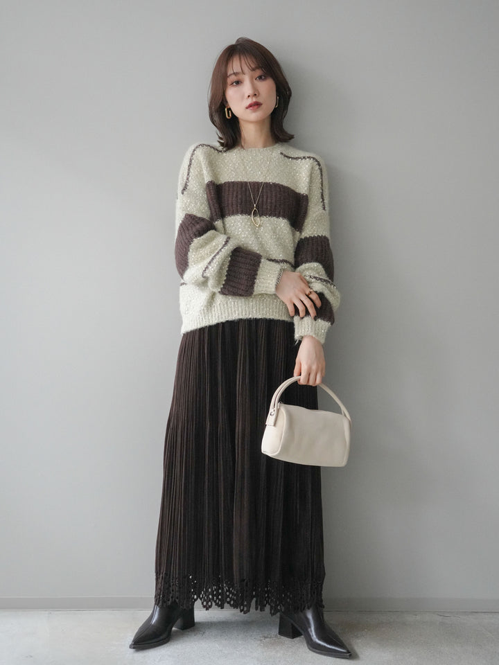 [予約]ネップヤーンボーダーニットプルオーバー/beige