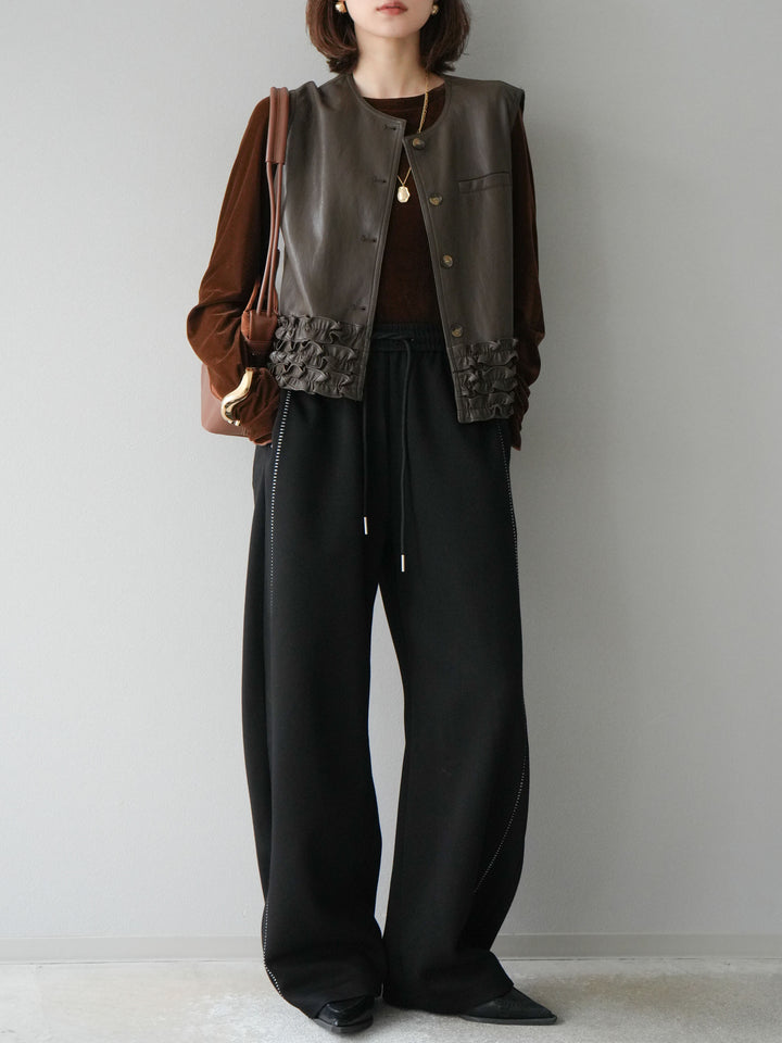 [予約]ハンドステッチ風スウェットパンツ/ブラック