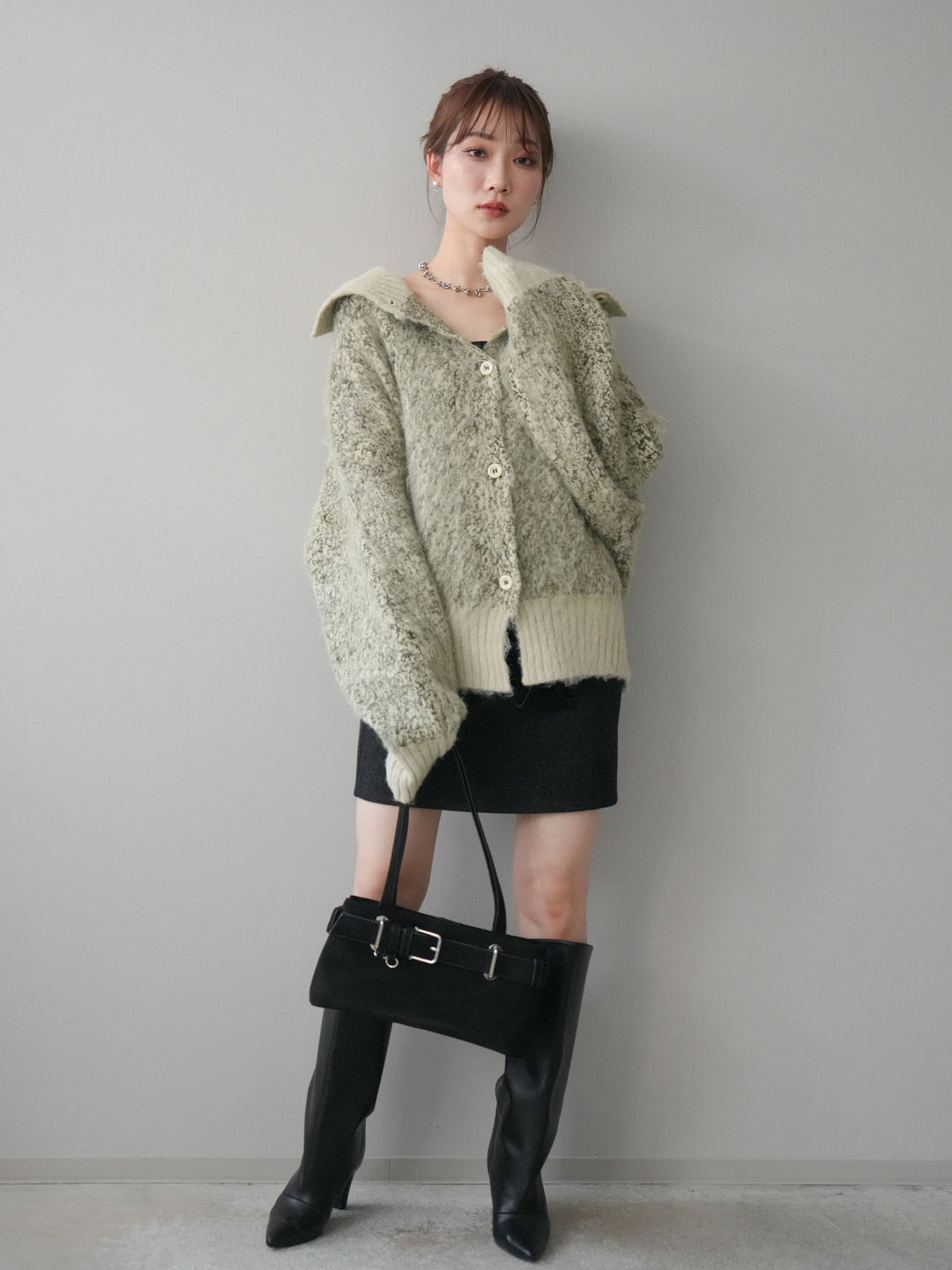 [予約]ウールタッチベルト付ミニスカート/black