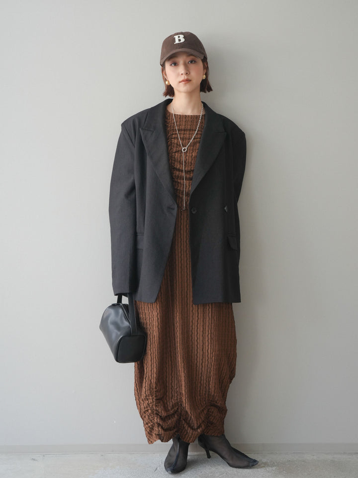 [SET]シャーリングジャガードノースリーブワンピース+エフォートレステイラードジャケット(2set)