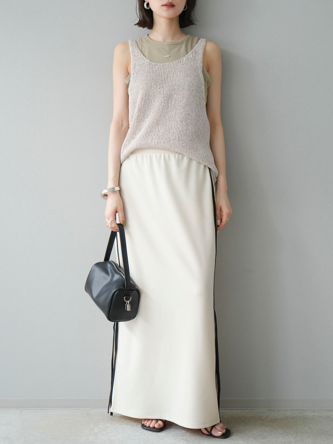 [予約]サイドラインジャージナロースカート/アイボリー