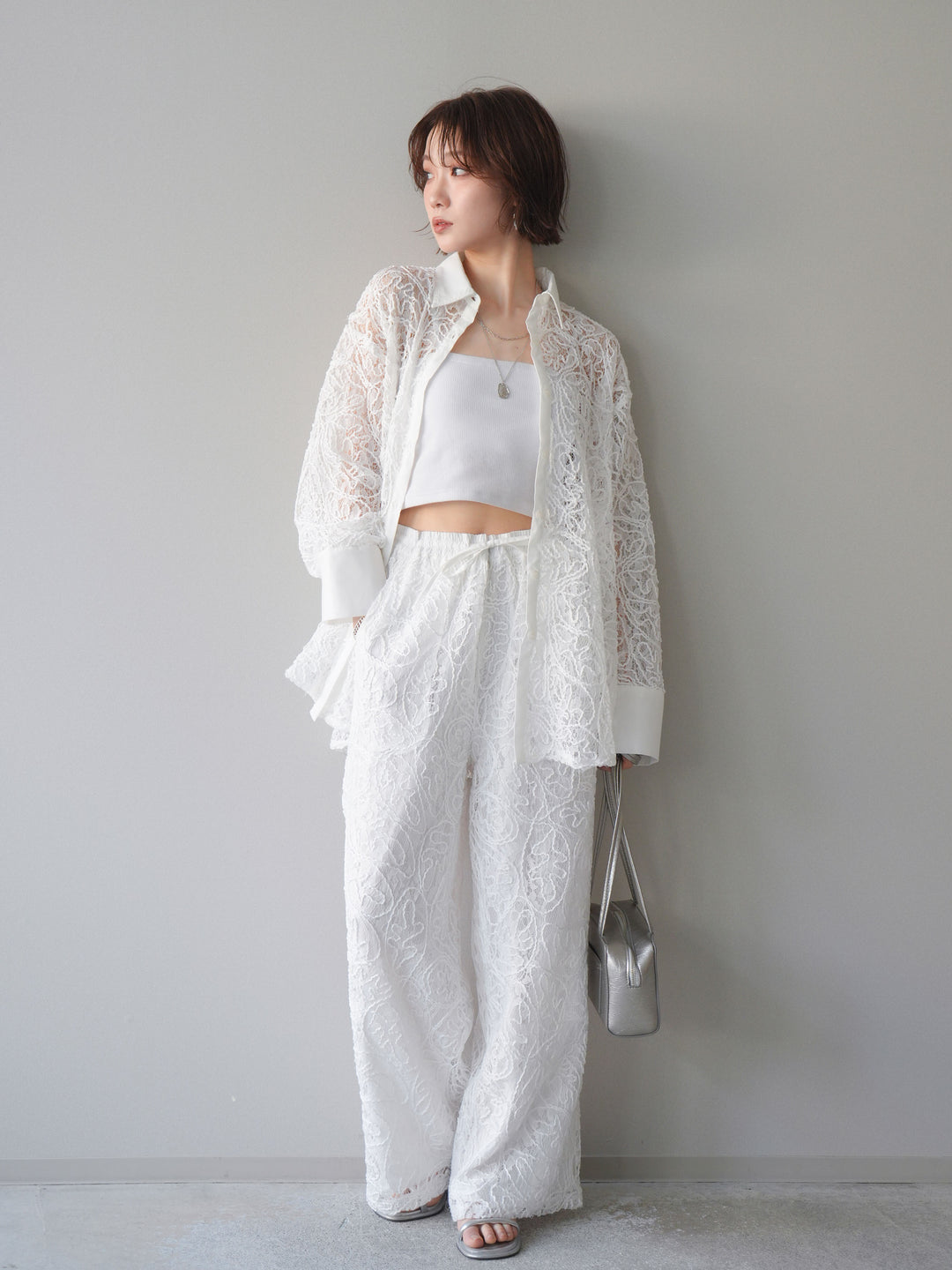 [SET]シアーコードレースオーバーシャツ+シアーコードレースイージーパンツ(2set)