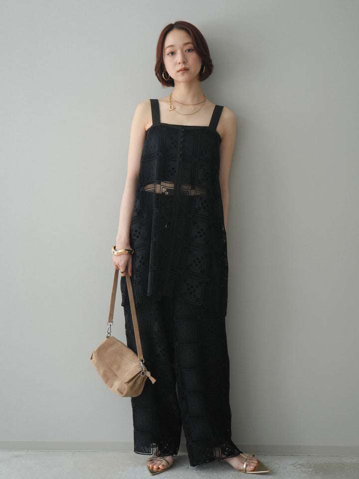 [SET]配色パネルレースキャミソール+パネルレースイージーパンツ(2set)