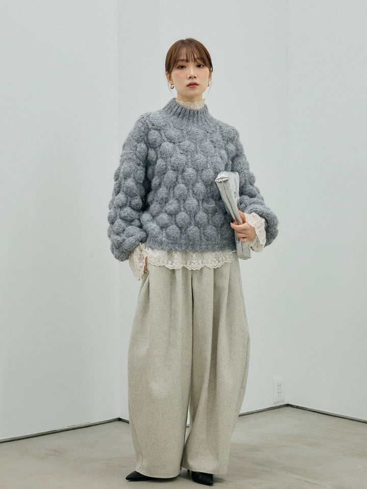 【Allure】[SET]ポップコーンハイネックニットプルオーバー+ハイネックレーストップス+モックスカルゼサイドタックコクーンパンツ(3set)