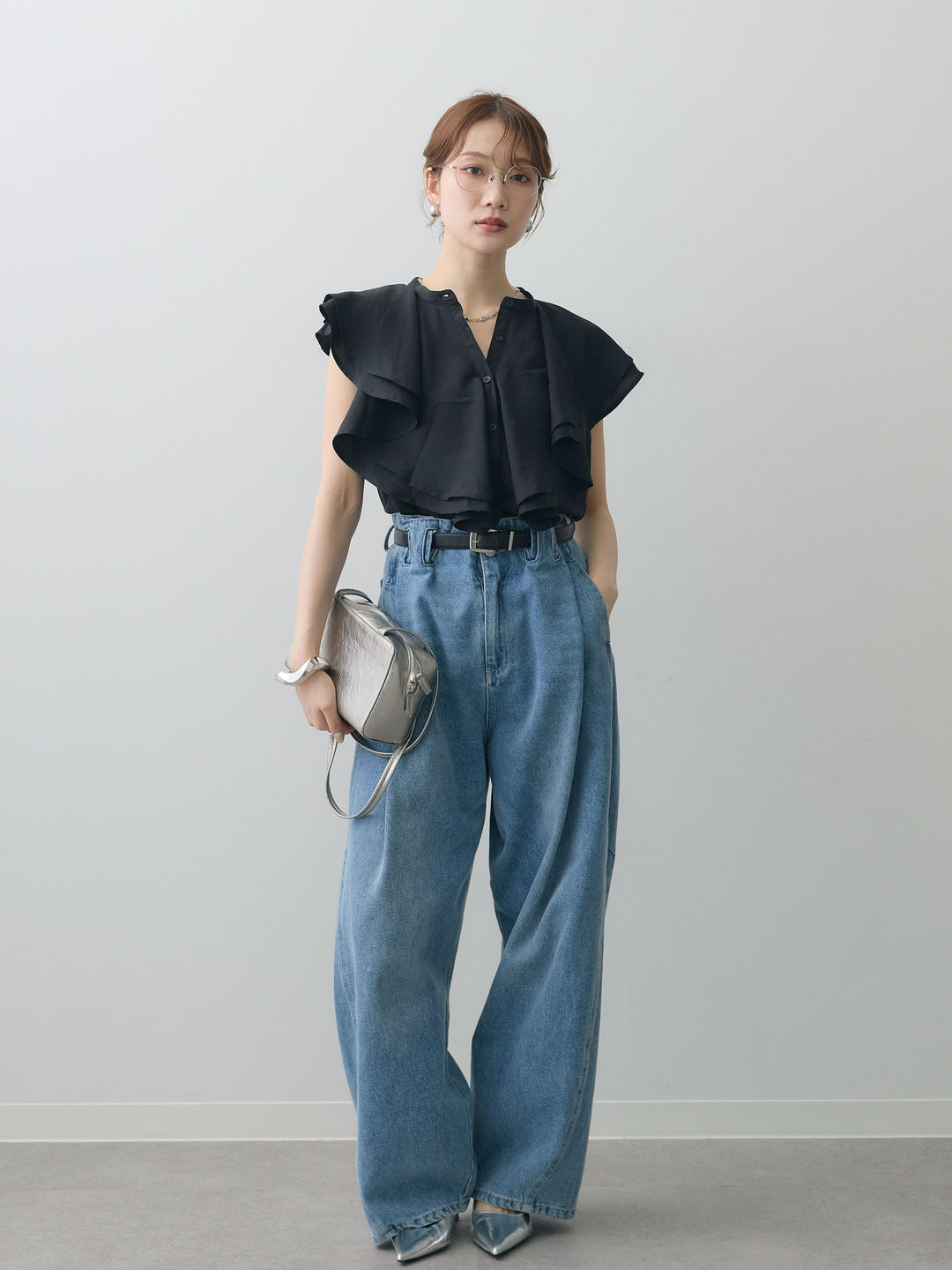 [予約]ラッフルドレープノースリブラウス/black