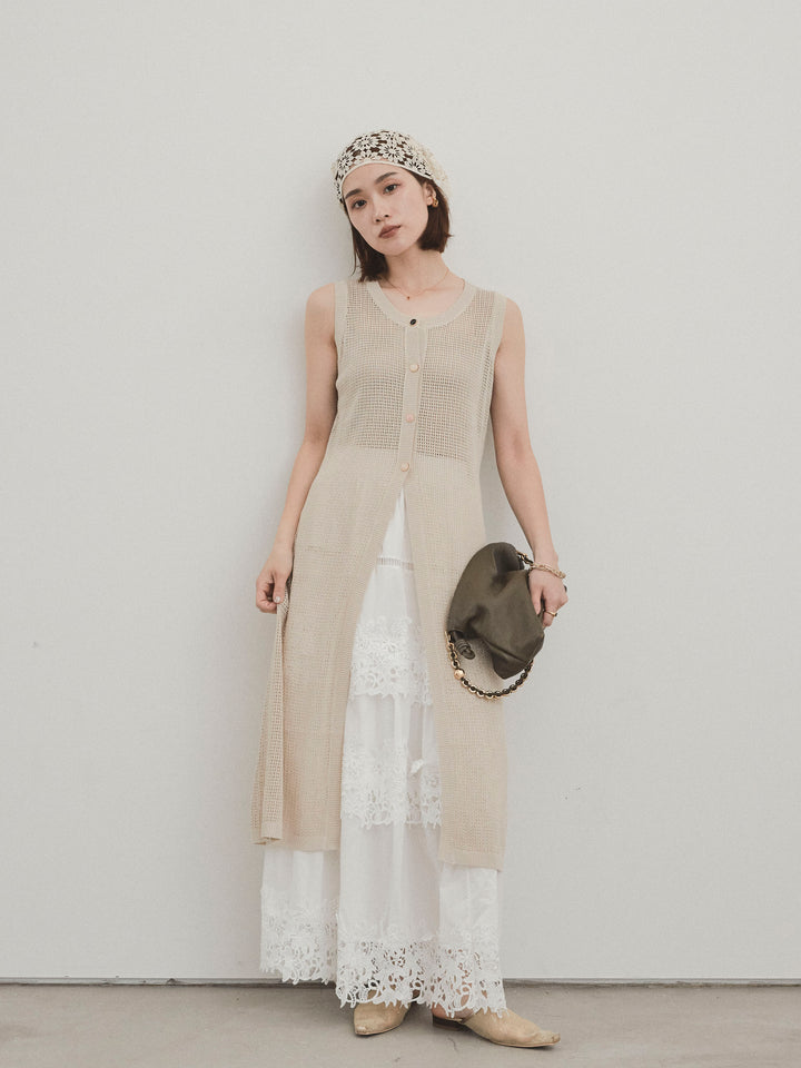 [予約]アソートボタンニットロングジレ/ベージュ