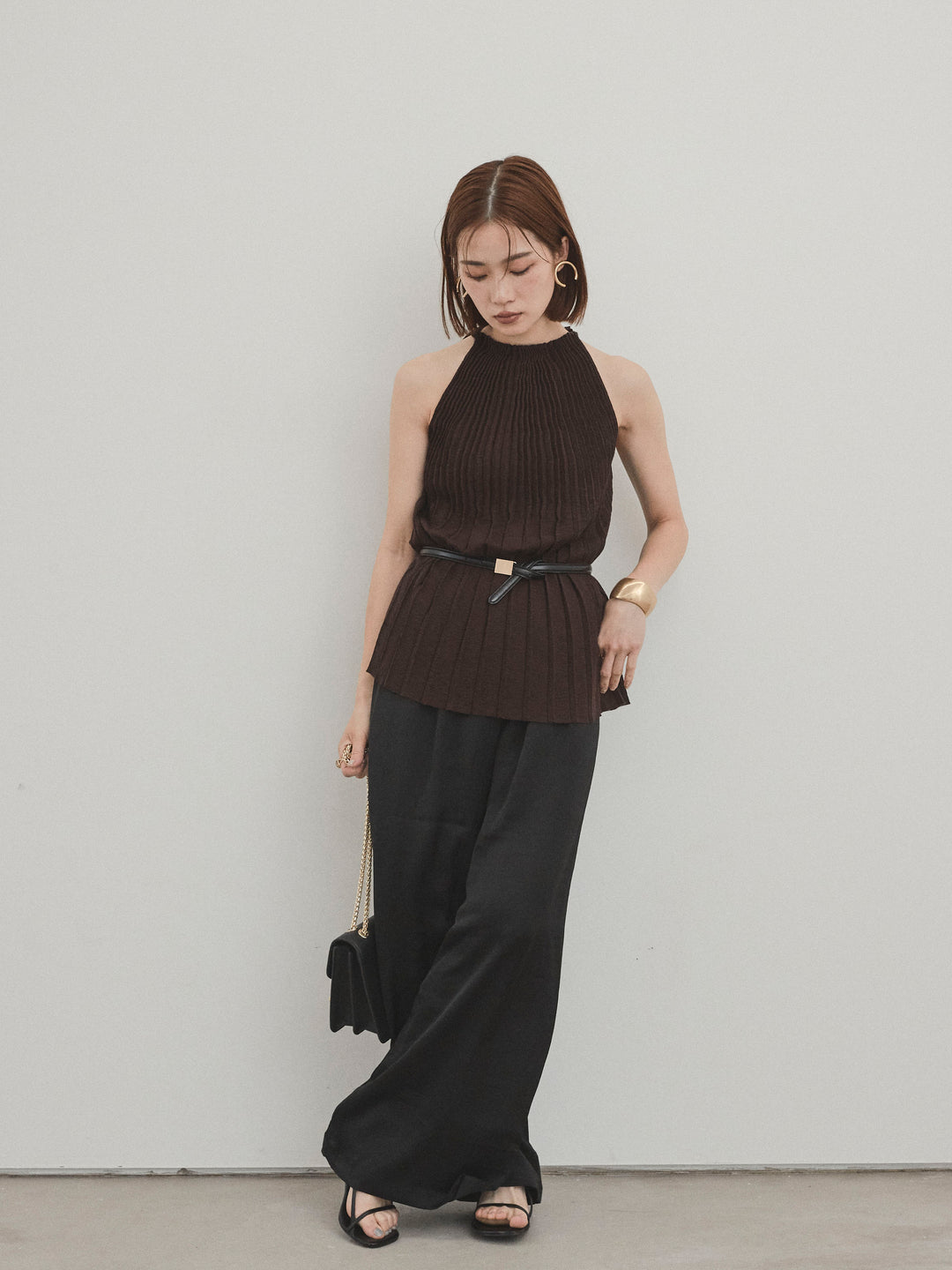 【預購】緞面休閒褲/黑色