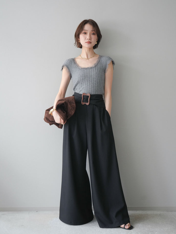 [予約]レーストリムリブニットトップス/gray