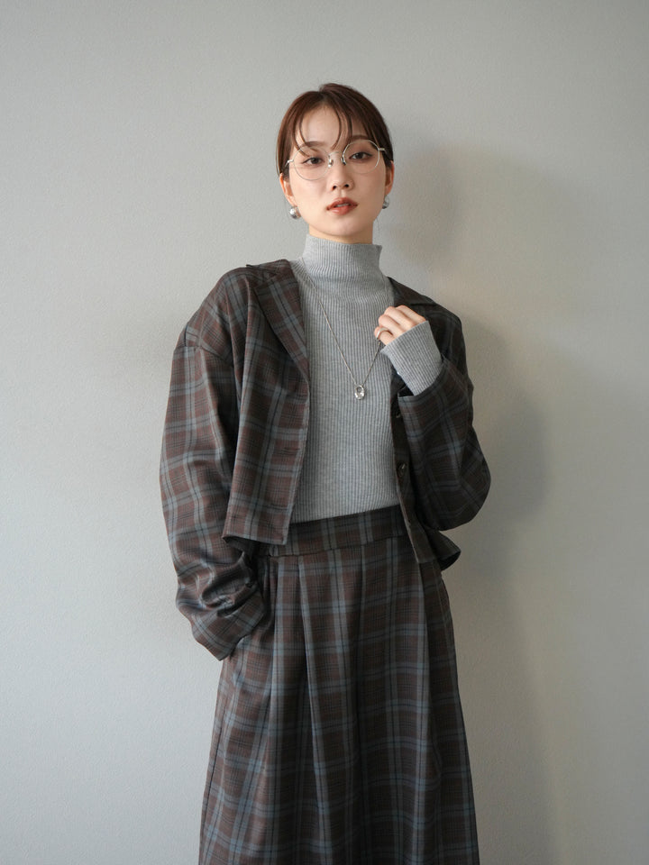 [予約]チェック柄ショートジャケット/ブラウン