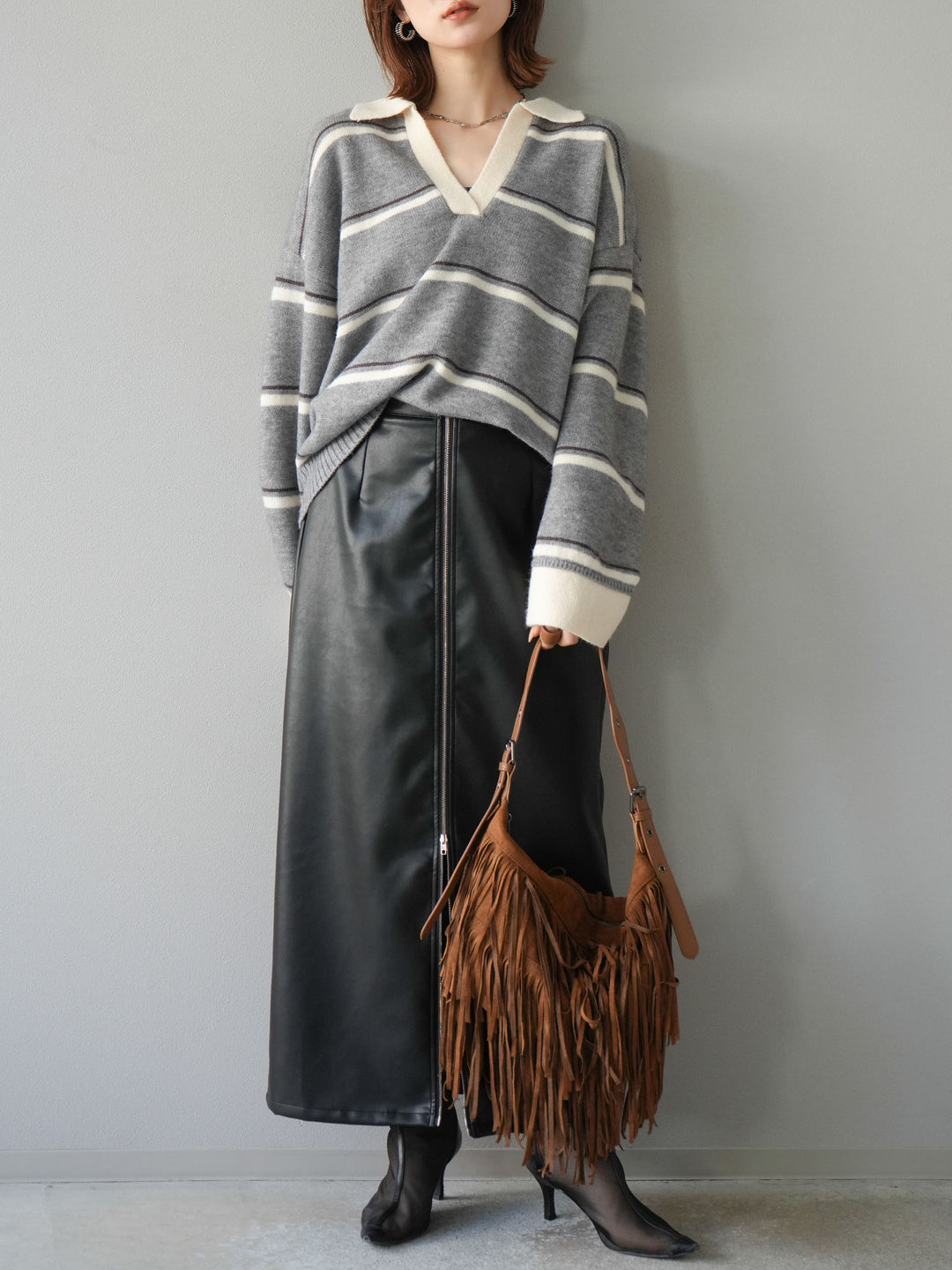 [予約]フェイクレザーZIPタイトスカート/ブラック