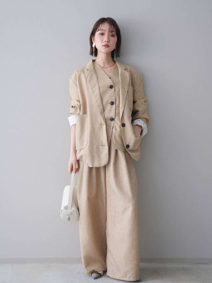 [予約]リネンライクタックワイドパンツ/beige