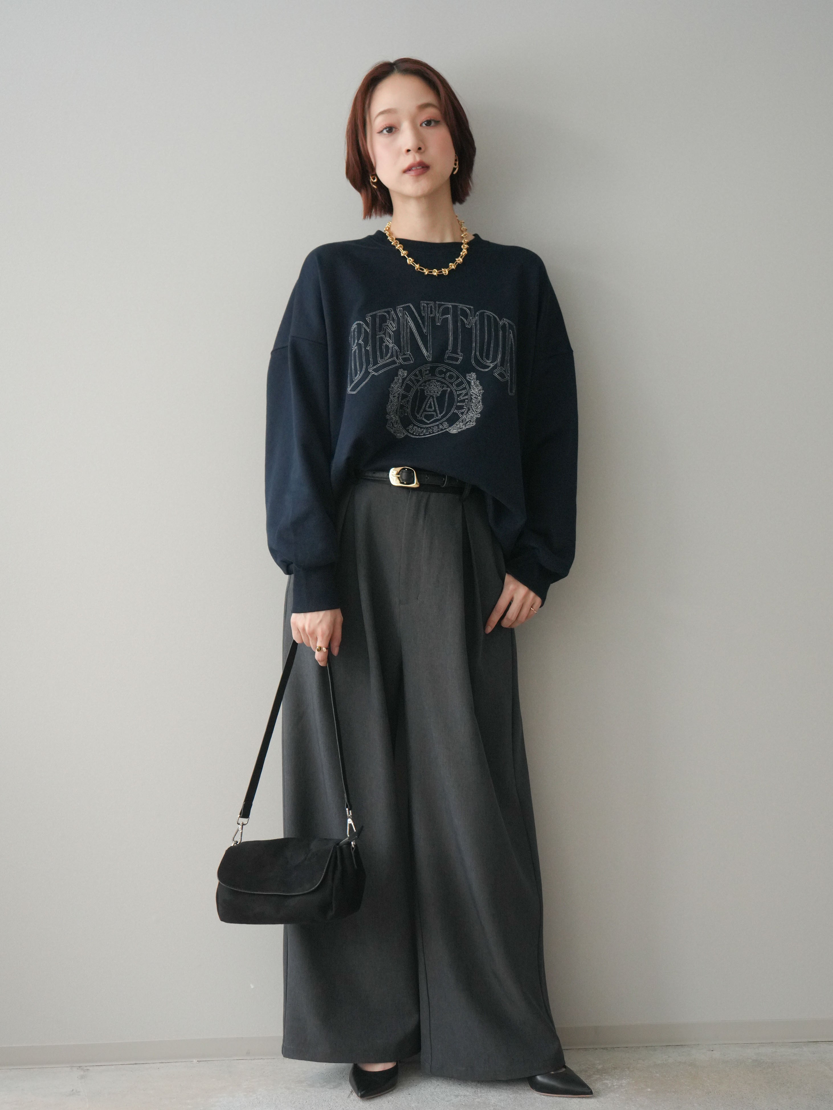 SALSATION サルセーション フレアパンツ ボトムス XS ダークグレー 予約]サテンベルトタックワイドパンツ/charcoal – Lumier