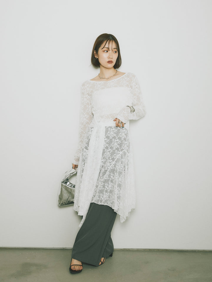 [予約]ラッフルレースロングトップス/オフ