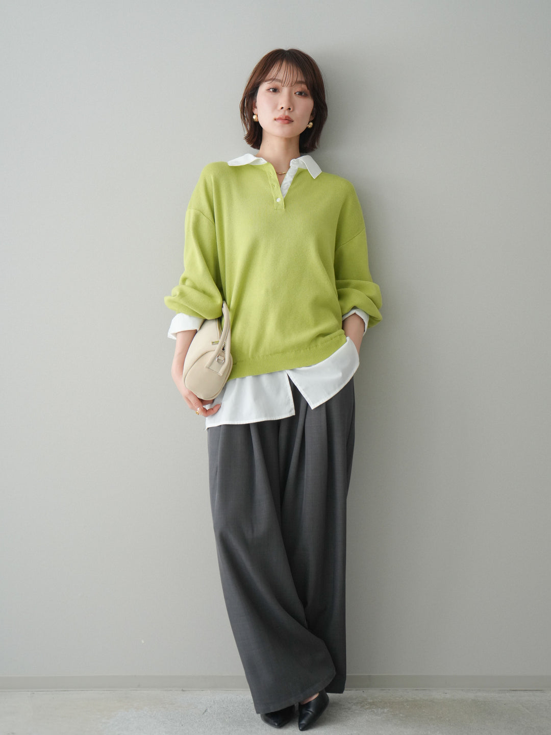 [予約]ウエストバイカラータックワイドパンツ/gray