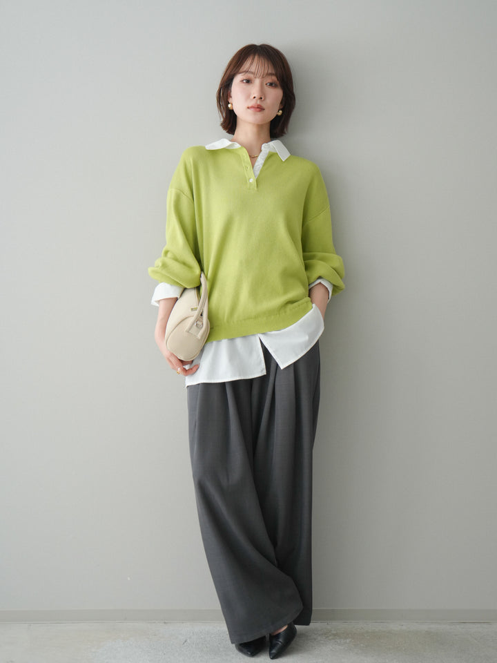 [予約]ウエストバイカラータックワイドパンツ/gray