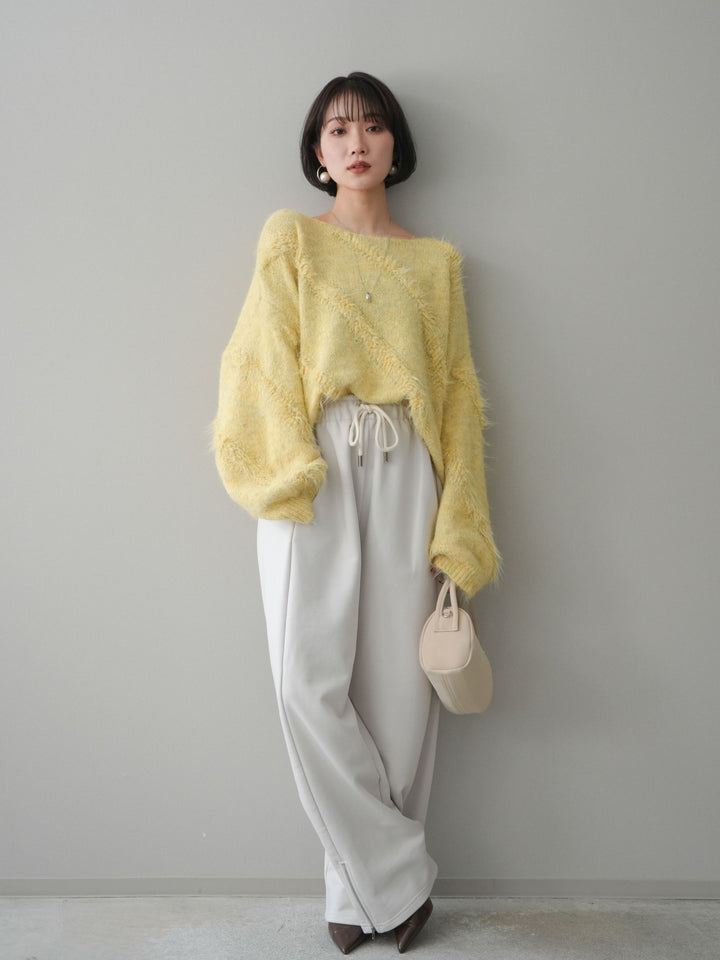 [予約]シャギーデザインニットプルオーバー/yellow